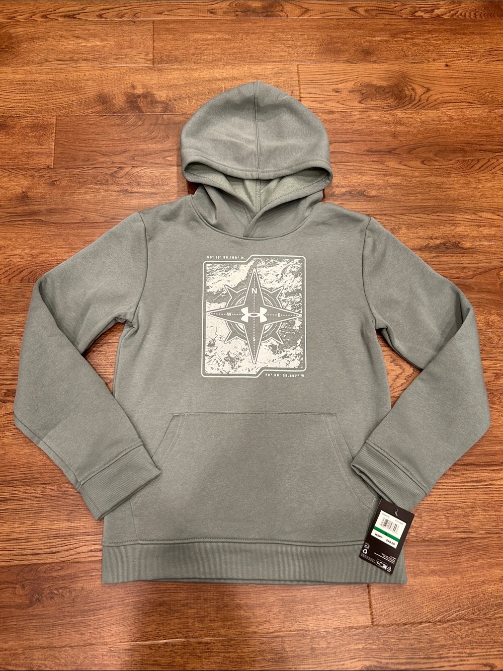 Under Armour Hoodie - Silica Green with Compass Outdoor Graphic NWT Size Youth L